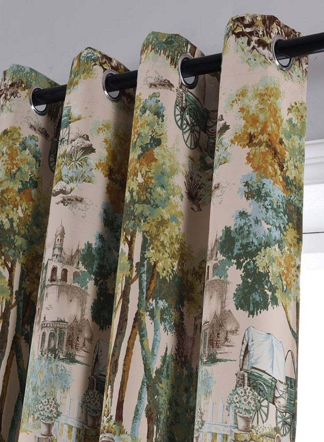 Kotile Forest Artistic Oil Painting Print Rustic Vintage Decor Collection Blocking Draperies 2 Panels 84 Inch Length, Grommet Thermal Insulated Room Darkening Curtains for Living Room - Image 2